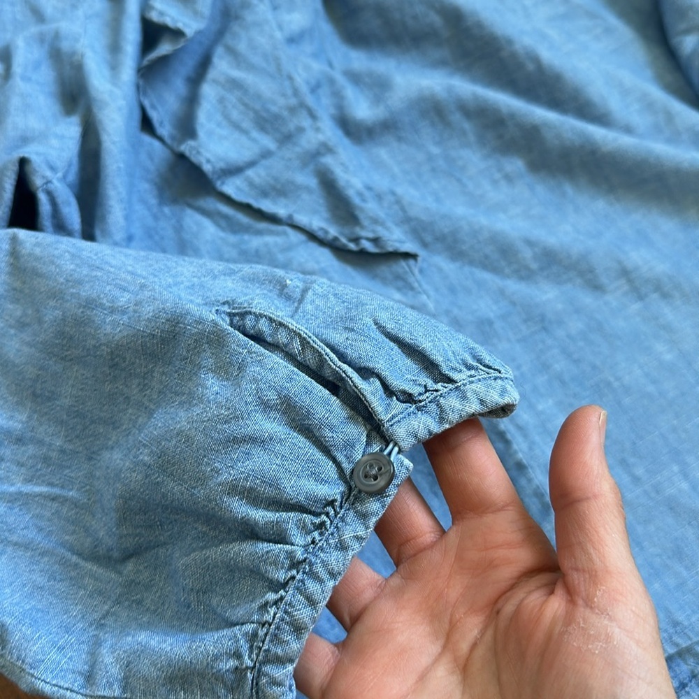 J. Crew Light Blue Chambray Ruffled Tie-Neck Blouse - Picture 6 of 6